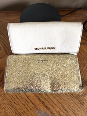 Kate Spade & Michael Kors Wallet set glitter storybook and  white leather fair